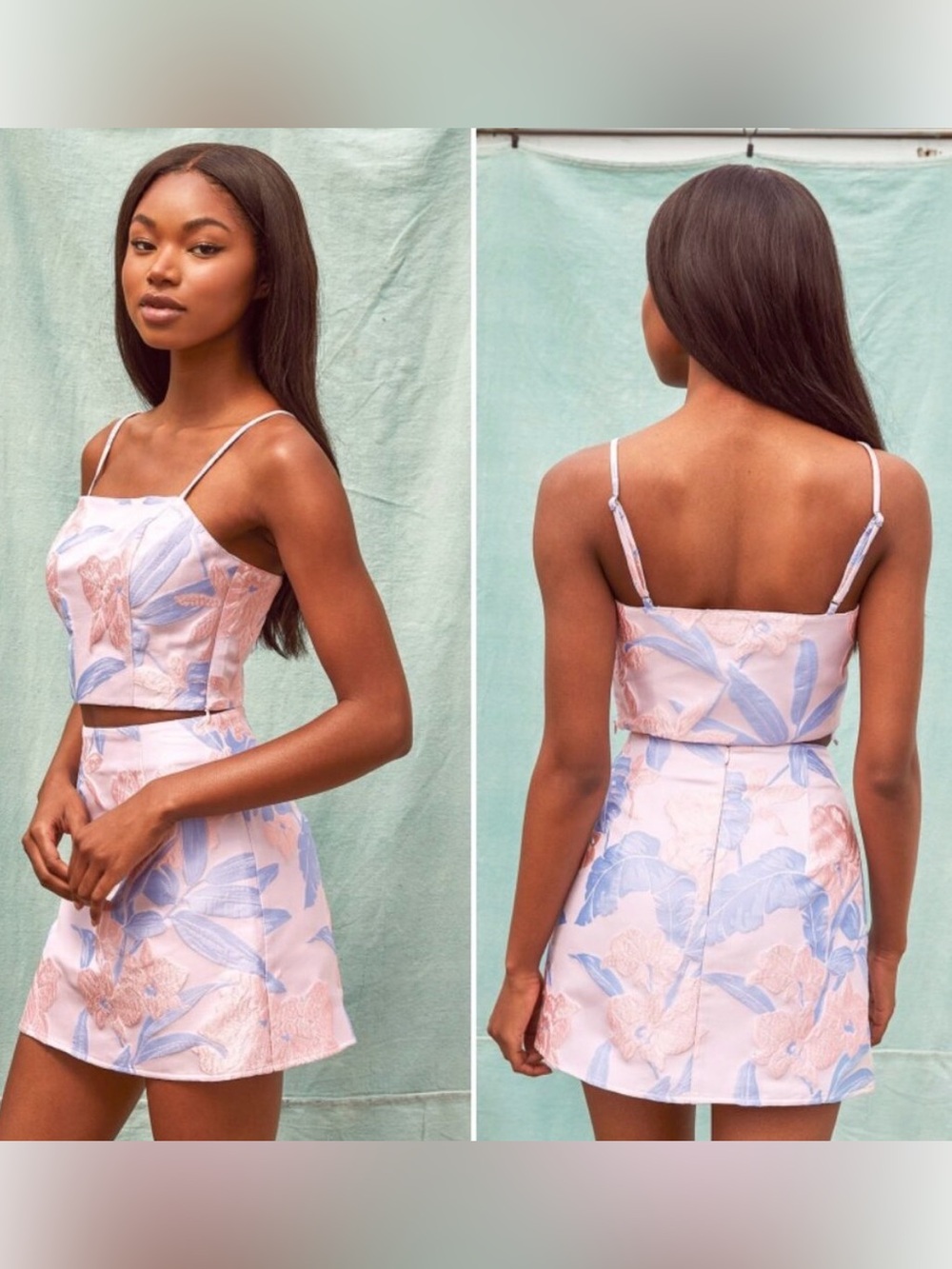I'm Amazed Light Pink Floral Jacquard Two-Piece Skirt Set